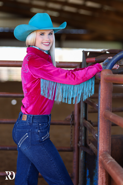 GIDDY UP SATIN & FRINGE PERFORMANCE RODEO SHIRT