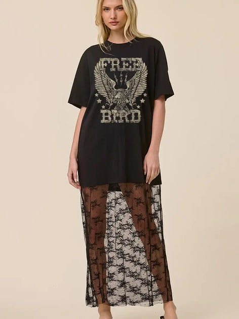 graphic tee maxi dress Free BIRD LACE T-SHIRT Medieval Victorian Evening Dresses Color:US 2 Ecom Style:AP1D106828 and Extra Tall (65