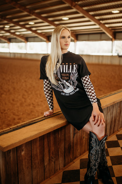 black nashville dress MUSIC TOUR T SHIRT A-line Deep Halter V-neck launchdate:9/14/2021 meticulously designed piece that Atria Signature Colors:Copper