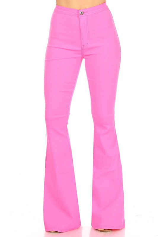 SPANKY STRETCH FLARE JEANS NEON PINK