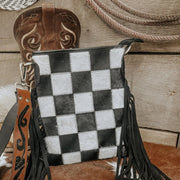 STOCKYARD CHECKERED COWHIDE FRINGE | PURSE