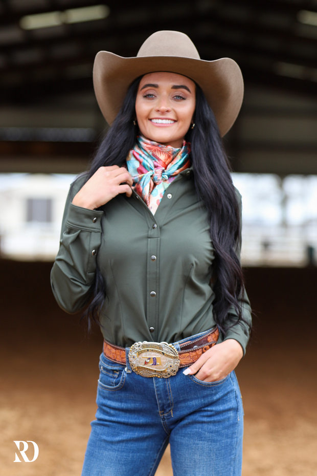 OLIVE SOLID PERFORMANCE RODEO SHIRT (ADULT)