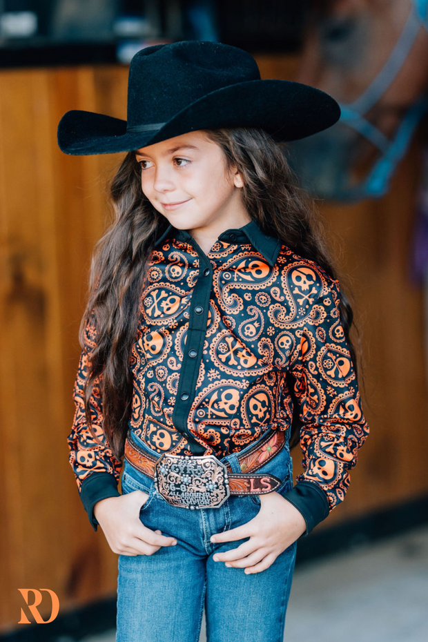 *YOUTH* HALLOWEEN PAISLEY PERFORMANCE RODEO SHIRT