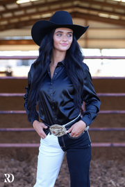 BLACK SATIN PERFORMANCE RODEO SHIRT