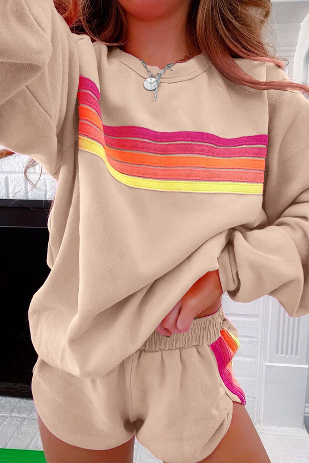 COLORFUL STRIPED PULLOVER/SHORT SET