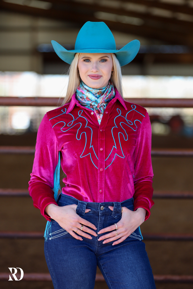 NIGHT OUT VELVET FRINGE PERFORMANCE RODEO SHIRT