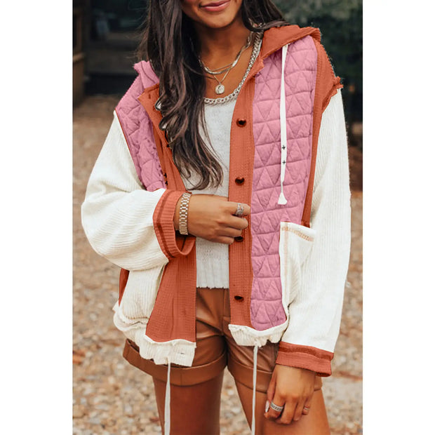 QUILTED WAFFLE PINK/ORANGE HOODED | JACKET