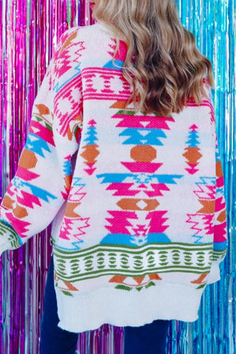 AZTEC V-NECK OVERSIZE SWEATER