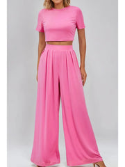 PINK CROP TOP AND PLEATED PANT SET