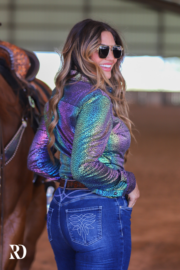 PRISM LEOPARD SPARKLE PERFORMANCE RODEO SHIRT