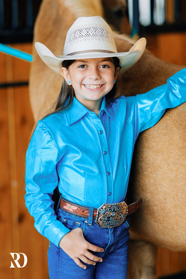 *YOUTH* CAPRI SPARKLE PERFORMANCE RODEO SHIRT