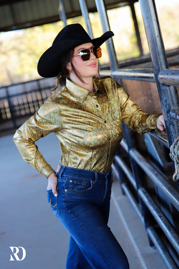 24K GOLD SPARKLE PERFORMANCE RODEO SHIRT