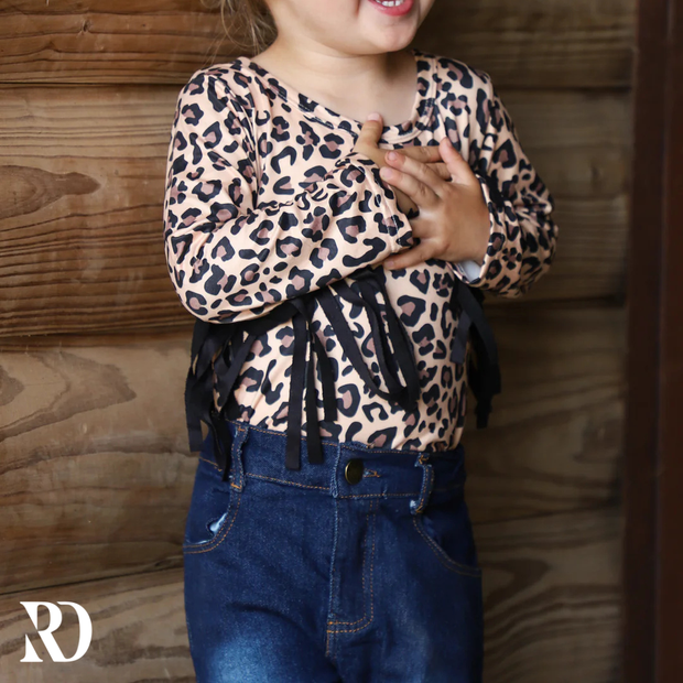 LEOPARD BLACK FRINGE INFANT / TODDLER BODYSUIT