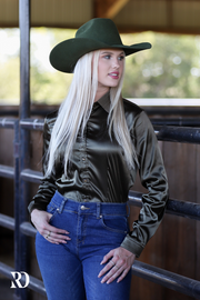 OLIVE SATIN PERFORMANCE RODEO SHIRT