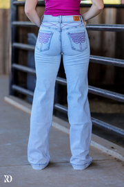 CHEYENNE LIGHT WASH PINK POCKET TROUSER JEANS