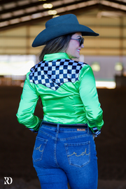 LIME FINISH LINE SATIN PERFORMANCE RODEO SHIRT