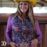 NEON LIGHTS MESH SLEEVE PERFORMANCE RODEO SHIRT