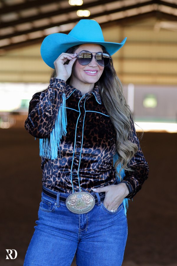 LEOPARD & FRINGE VELVET PERFORMANCE RODEO SHIRT