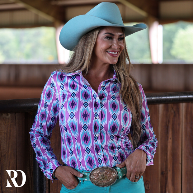PURPLE CASSIDY MESH SLEEVE PERFORMANCE RODEO SHIRT