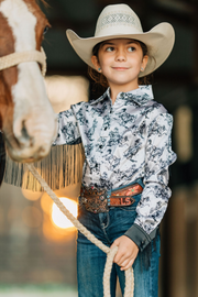 *YOUTH* GIDDY UP SATIN & FRINGE PERFORMANCE RODEO SHIRT