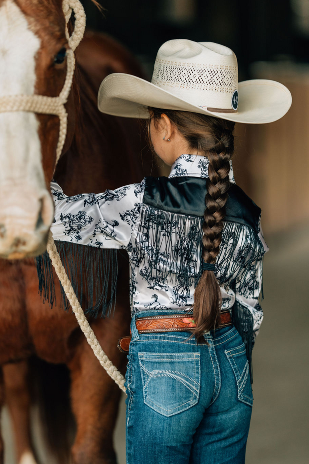 *YOUTH* GIDDY UP SATIN & FRINGE PERFORMANCE RODEO SHIRT