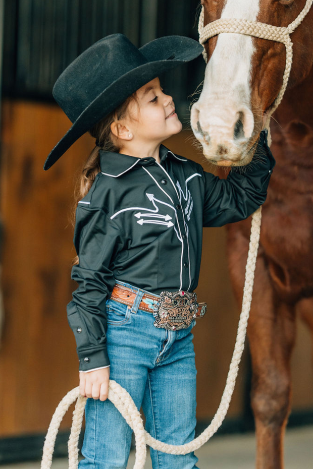 *YOUTH* BLACK & WHITE VINTAGE PERFORMANCE RODEO SHIRT