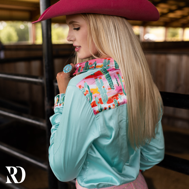 WILD CACTUS SATIN PERFORMANCE RODEO SHIRT