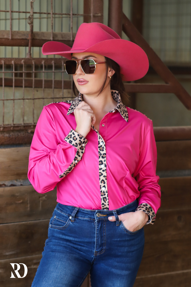 HOT PINK LEOPARD PERFORMANCE RODEO SHIRT ADULT Ranch Dress n
