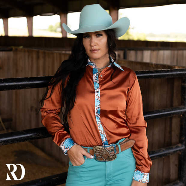 AMBER AZTEC SATIN PERFORMANCE RODEO SHIRT