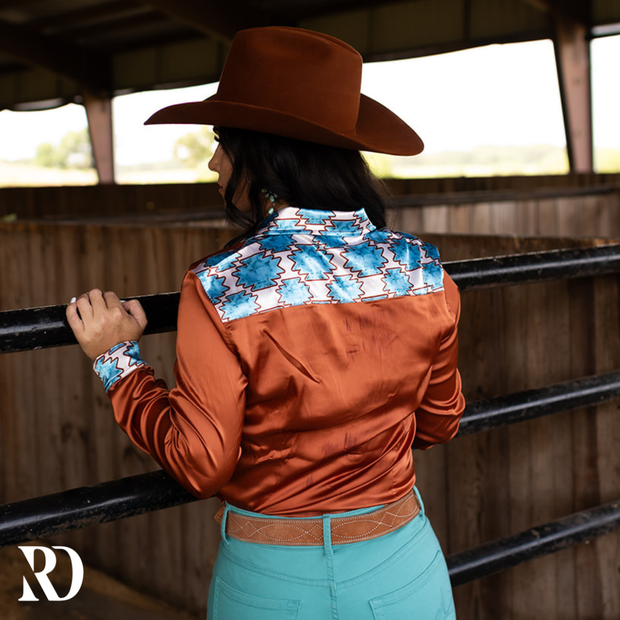 AMBER AZTEC SATIN PERFORMANCE RODEO SHIRT