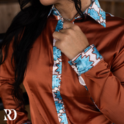 AMBER AZTEC SATIN PERFORMANCE RODEO SHIRT