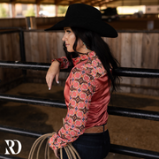 PECOS PEACH SATIN MESH PERFORMANCE RODEO SHIRT