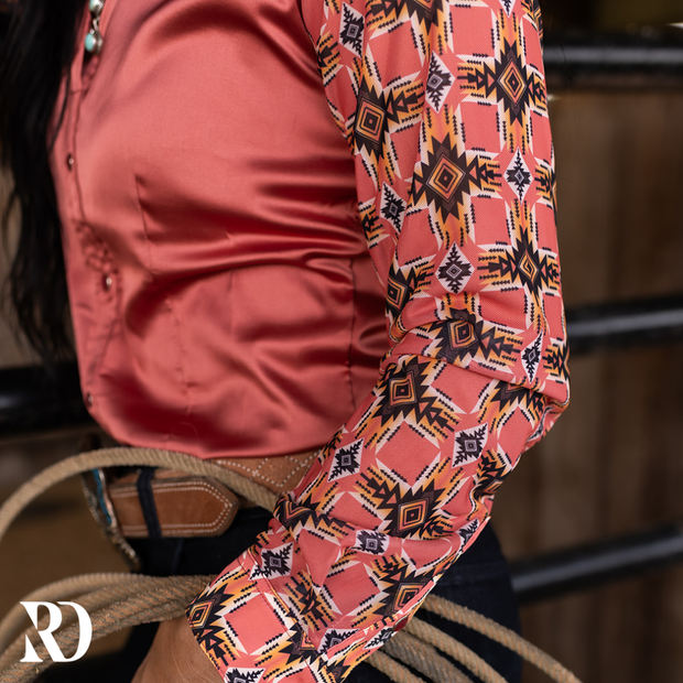 PECOS PEACH SATIN MESH PERFORMANCE RODEO SHIRT