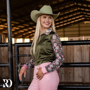 POPPY SAGE SATIN MESH PERFORMANCE RODEO SHIRT