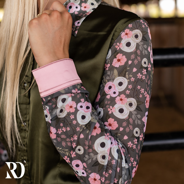 POPPY SAGE SATIN MESH PERFORMANCE RODEO SHIRT