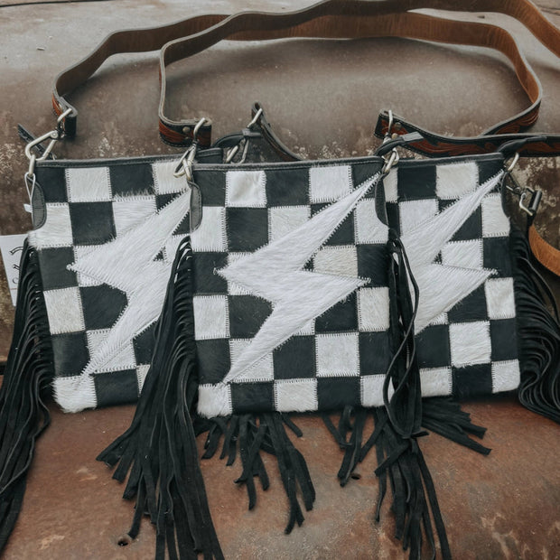 CHECKERED COWHIDE BOLT | PURSE