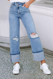 ASYMMETRIC BUTTON ZIP DENIM JEANS