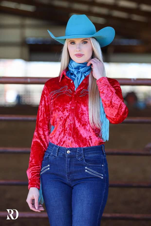 REBA VELVET FRINGE PERFORMANCE RODEO SHIRT