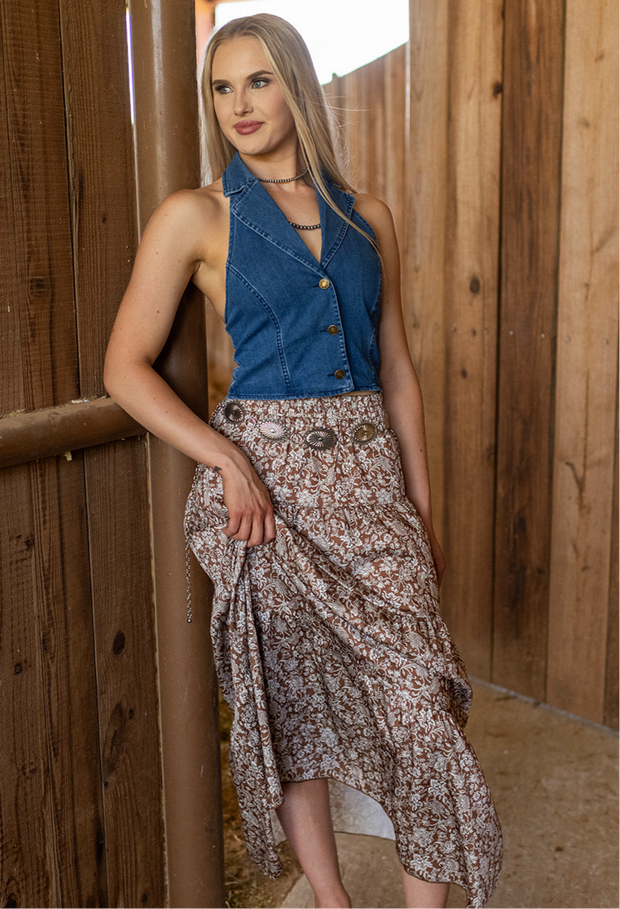 THE HANNAH FLORAL SATIN MAXI SKIRT