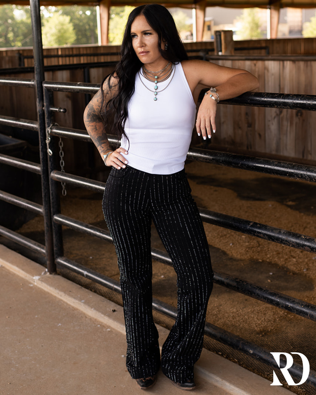 SIGNATURE TROUSER - BLACK WITH CRYSTALS