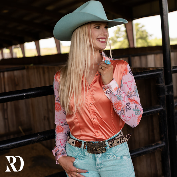 CANYON ROSE SATIN MESH PERFORMANCE RODEO SHIRT