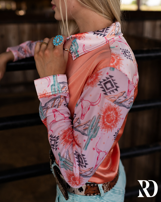 CANYON ROSE SATIN MESH PERFORMANCE RODEO SHIRT