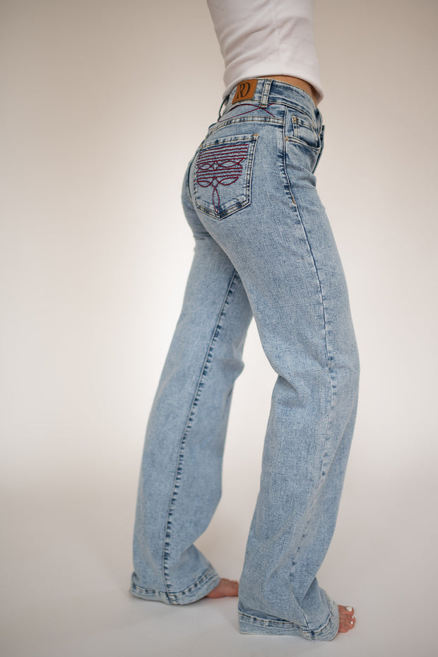 CHEYENNE TROUSERS - ACID WASH RED POCKET