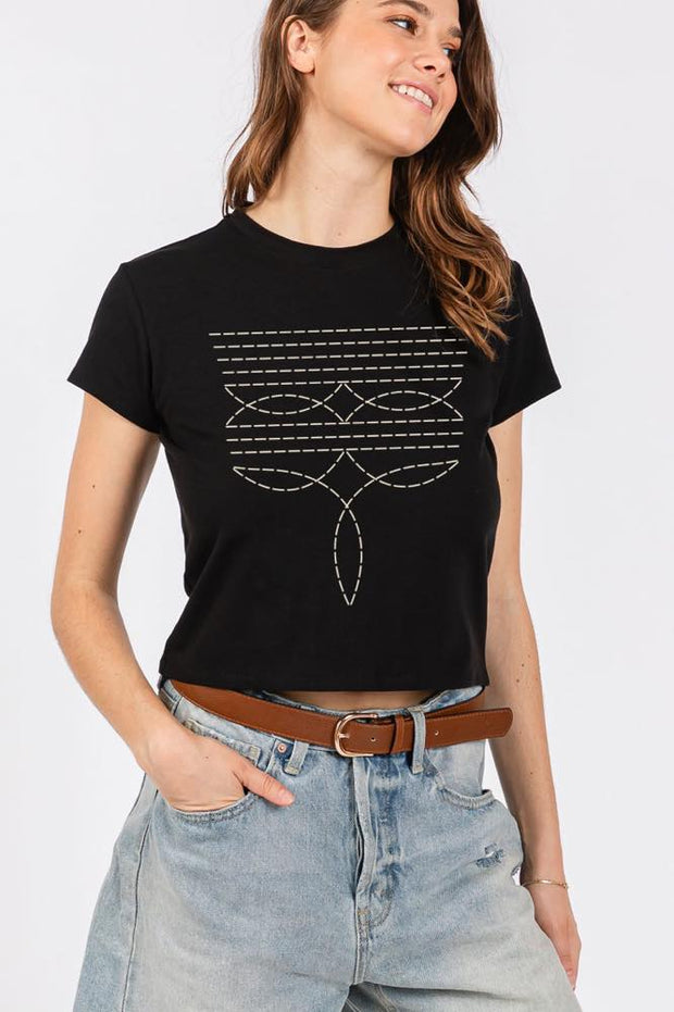 DEMI BOOT STITCH VINTAGE GRAPHIC CROP  | TEE