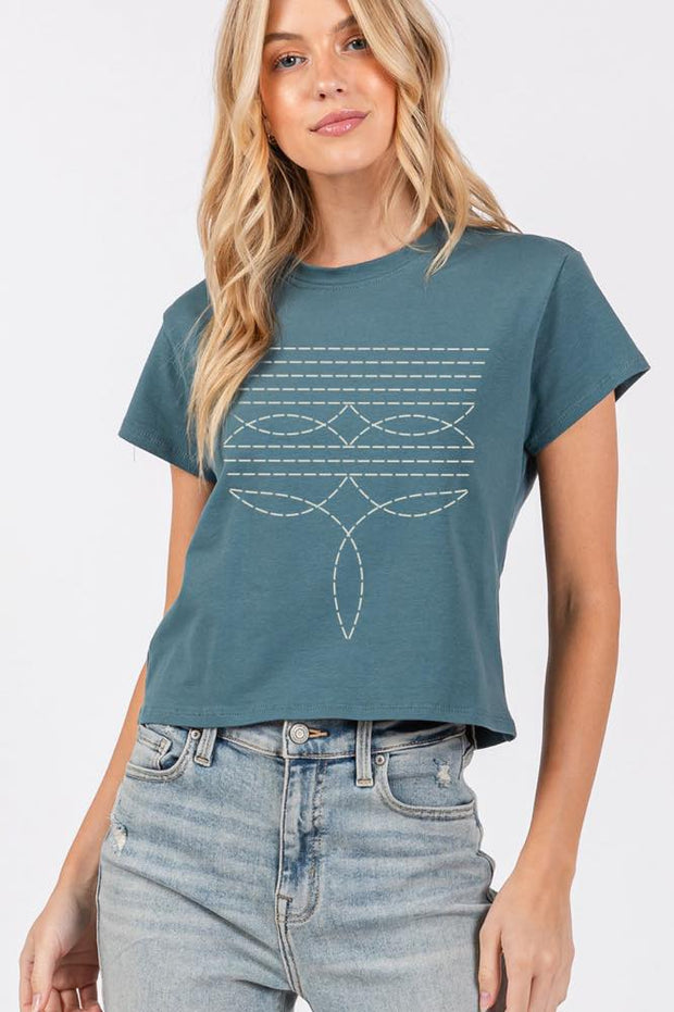 DEMI BOOT STITCH VINTAGE GRAPHIC CROP  | TEE