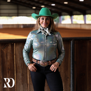 DUSTY TEAL SPARKLE PERFORMANCE RODEO SHIRT