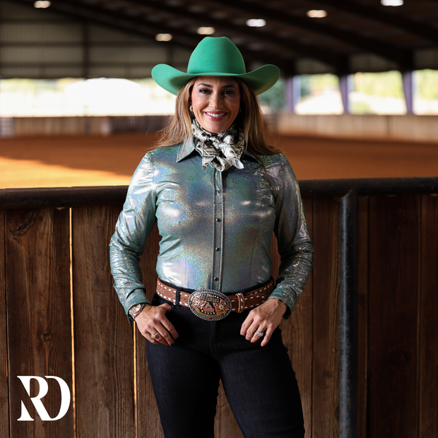 DUSTY TEAL SPARKLE PERFORMANCE RODEO SHIRT
