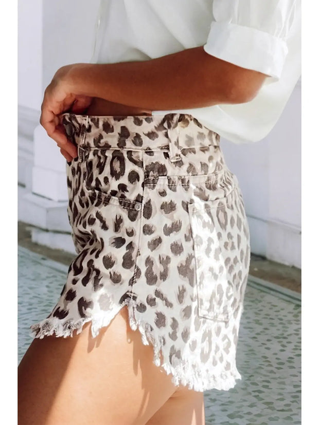 FRAYED LEOPARD DENIM | SHORTS