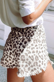 FRAYED LEOPARD DENIM | SHORTS