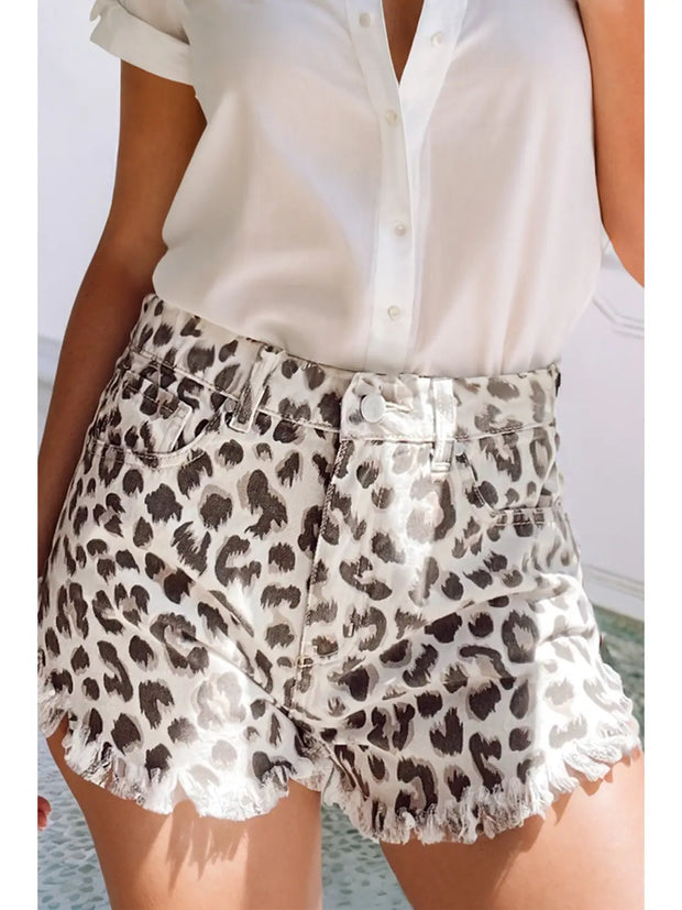 FRAYED LEOPARD DENIM | SHORTS